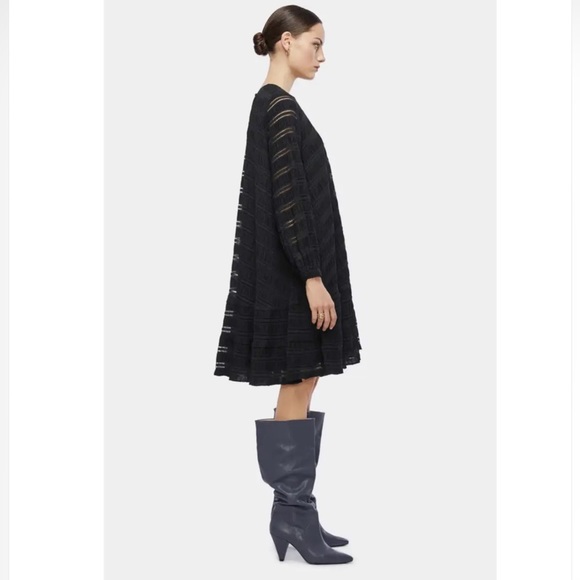 NWT Anine Bing Viola Lattice-Trimmed Plissé Stretch-knit Dress In Black - Medium - Picture 4 of 16